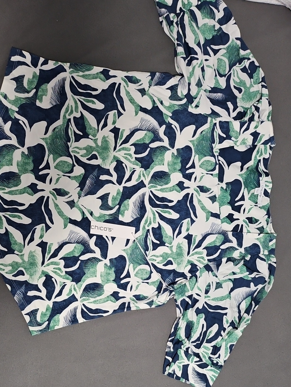 Chico's Navy, White & Green Floral Button-Front Top